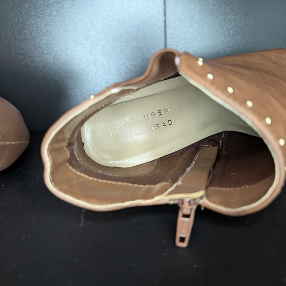 LC Lauren Conrad Brown Studded Ankle Booties Size 9.5 Cognac - Picture 10 of 11